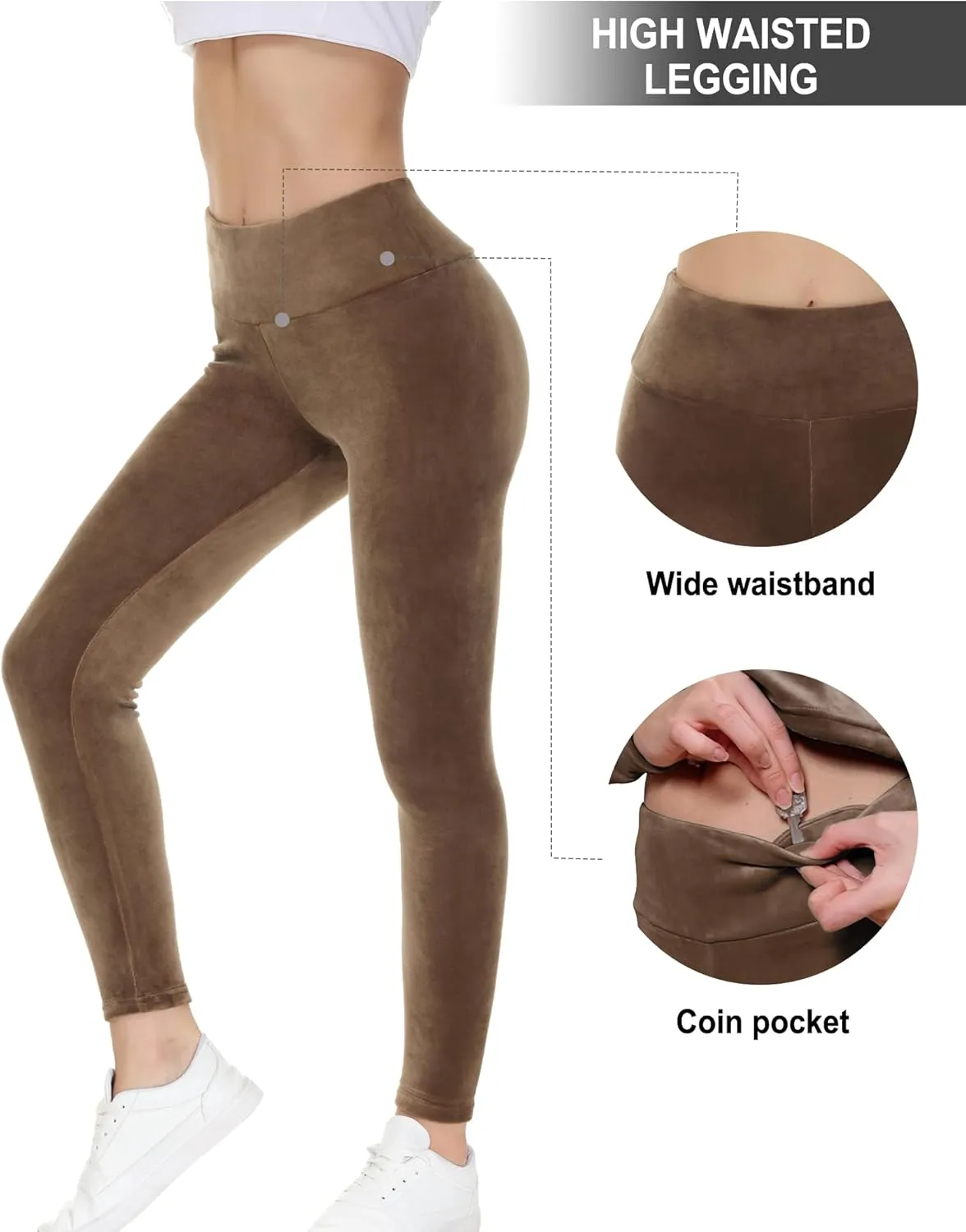 COZZIPLUS Women Velour Legging- High Waisted Buttery Soft Velvet Stretchy Legging