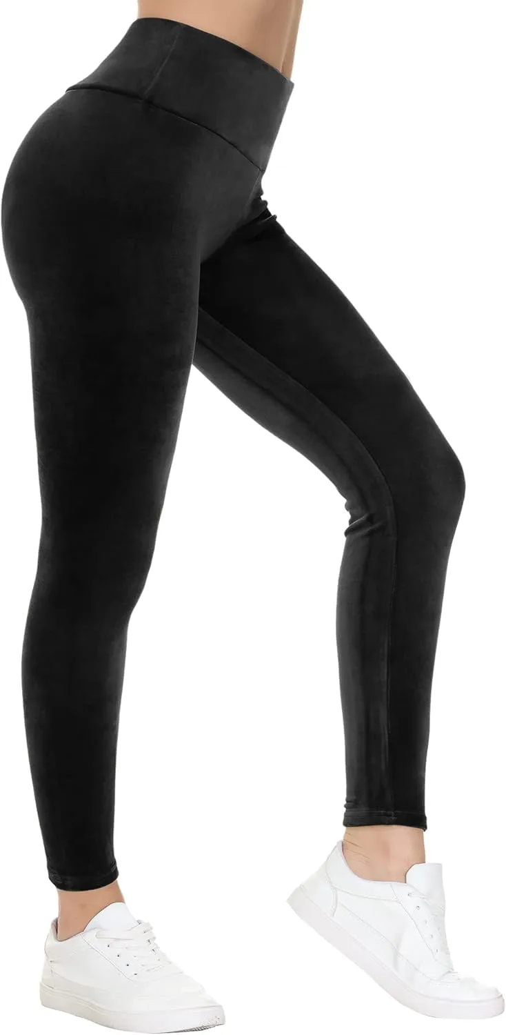COZZIPLUS Women Velour Legging- High Waisted Buttery Soft Velvet Stretchy Legging