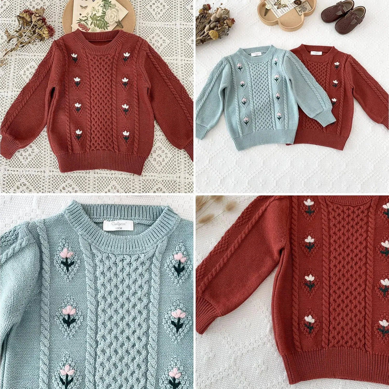 Curipeer Toddler Girls Knit Sweater Long Sleeve Crewneck Solid Pullover Knit Tops