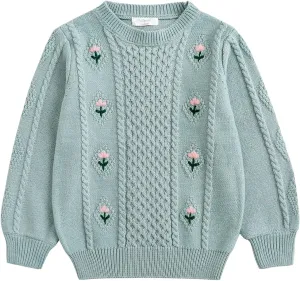 Curipeer Toddler Girls Knit Sweater Long Sleeve Crewneck Solid Pullover Knit Tops