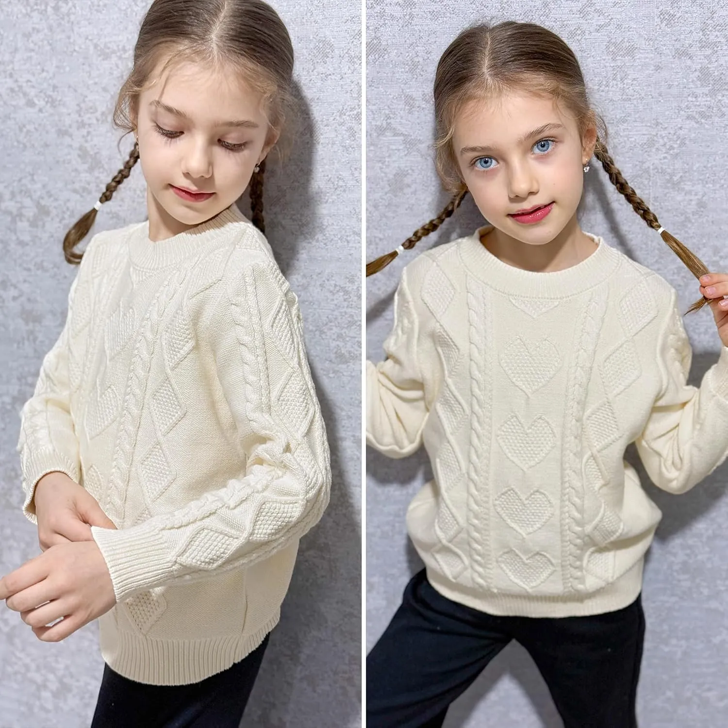 Curipeer Toddler Girls Knit Sweater Long Sleeve Crewneck Solid Pullover Knit Tops