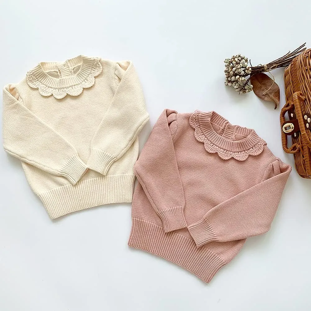 Curipeer Toddler Girls Knit Sweater Long Sleeve Crewneck Solid Pullover Knit Tops