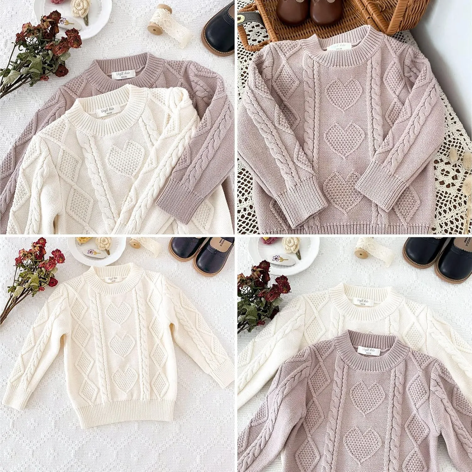Curipeer Toddler Girls Knit Sweater Long Sleeve Crewneck Solid Pullover Knit Tops