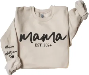 Custom Embroidered Mama Sweatshirt, Personalized Embroidered Mom Sweater, Mama Embroidered Sweatshirt, Mama Est 2024 with Kid Names