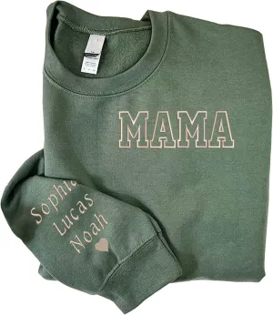 Custom Embroidered Mama Sweatshirts For Women, Mama Sweatshirt With Kids Name On Sleeve, Mama Sweatshirt Embroidered, Mama Sweatshirt Embroidered, Mom Sweatshirt, Mama Hoodie, Mom Gift