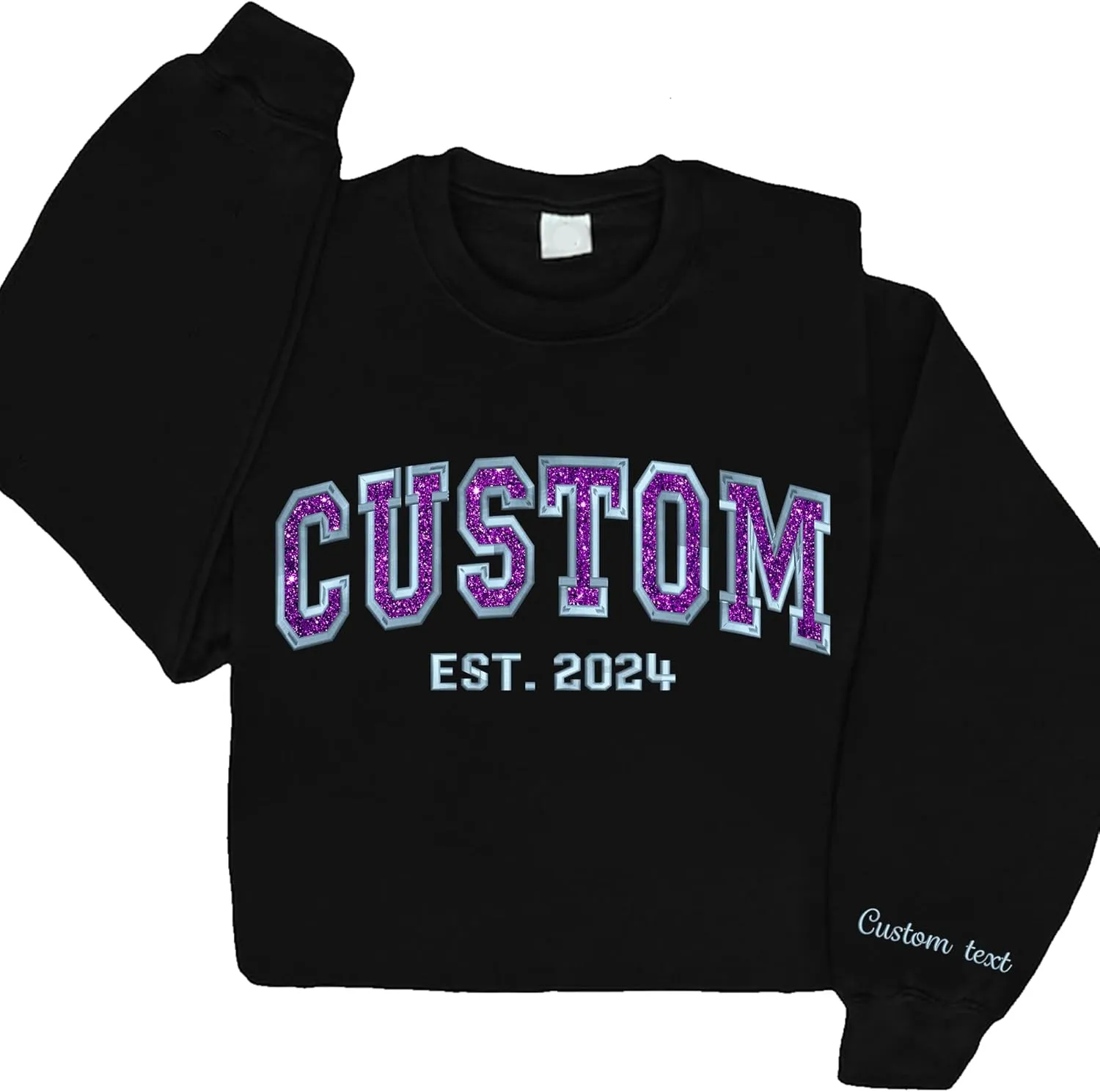 Custom Sweatshirt Embroidered, Personalized Embroidered Glitter Sweatshirts, Add Your Own Custom Text Sweatshirt, Custom Embroidered Crewneck Sweatshirt, Mothers Day, Christmas F