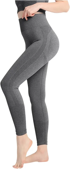 DASAYO Women's Compression Yoga Pants Solid Color High Waist Tummy Control Full Length Shaping Leggings