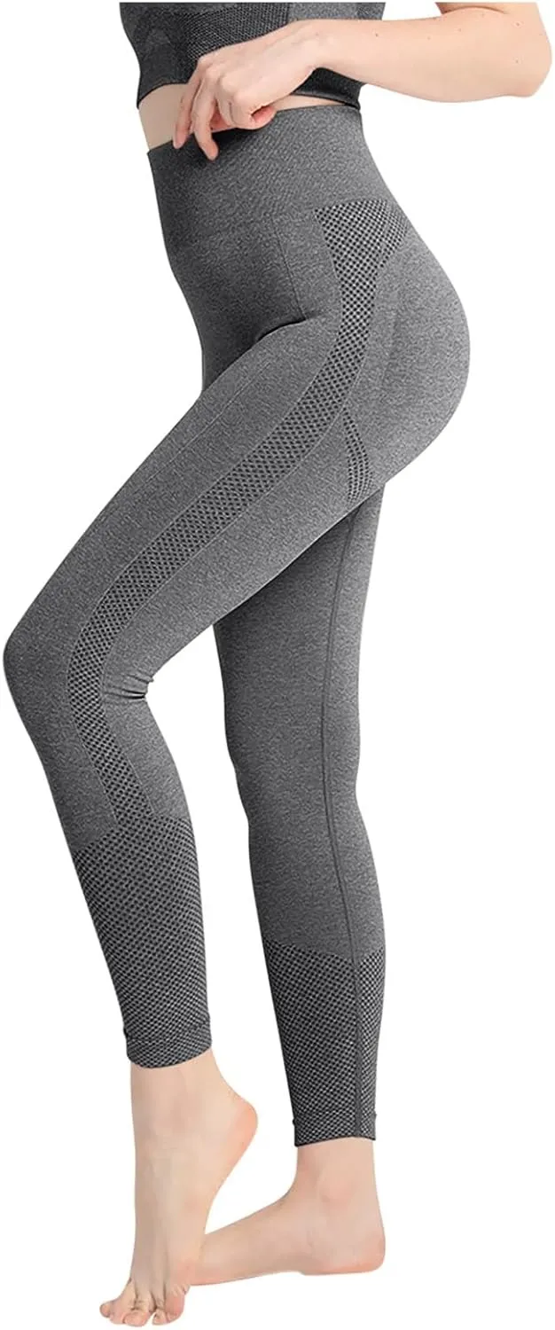 DASAYO Women's Compression Yoga Pants Solid Color High Waist Tummy Control Full Length Shaping Leggings
