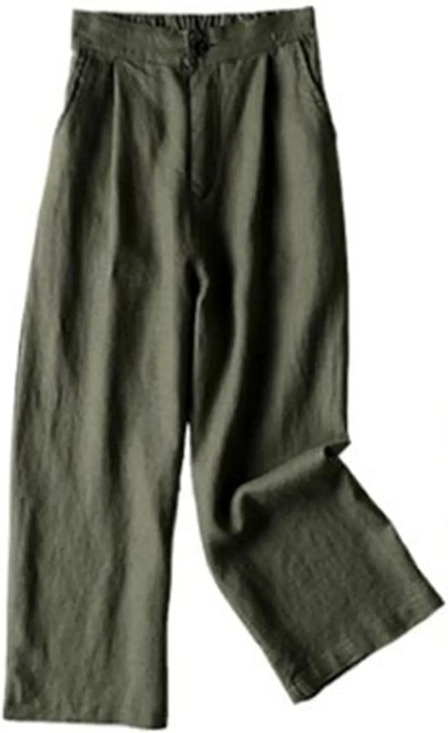 DGHM-JLMY Women's Cotton and Linen Thin Wide Leg Pants Casual Professional Loose Ninth Pants Button Up Straight Leg Trousers