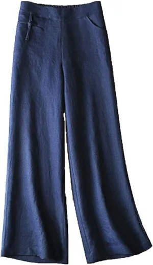 DGHM-JLMY Women's Cotton and Linen Thin Wide Leg Pants Casual Professional Loose Ninth Pants Button Up Straight Leg Trousers