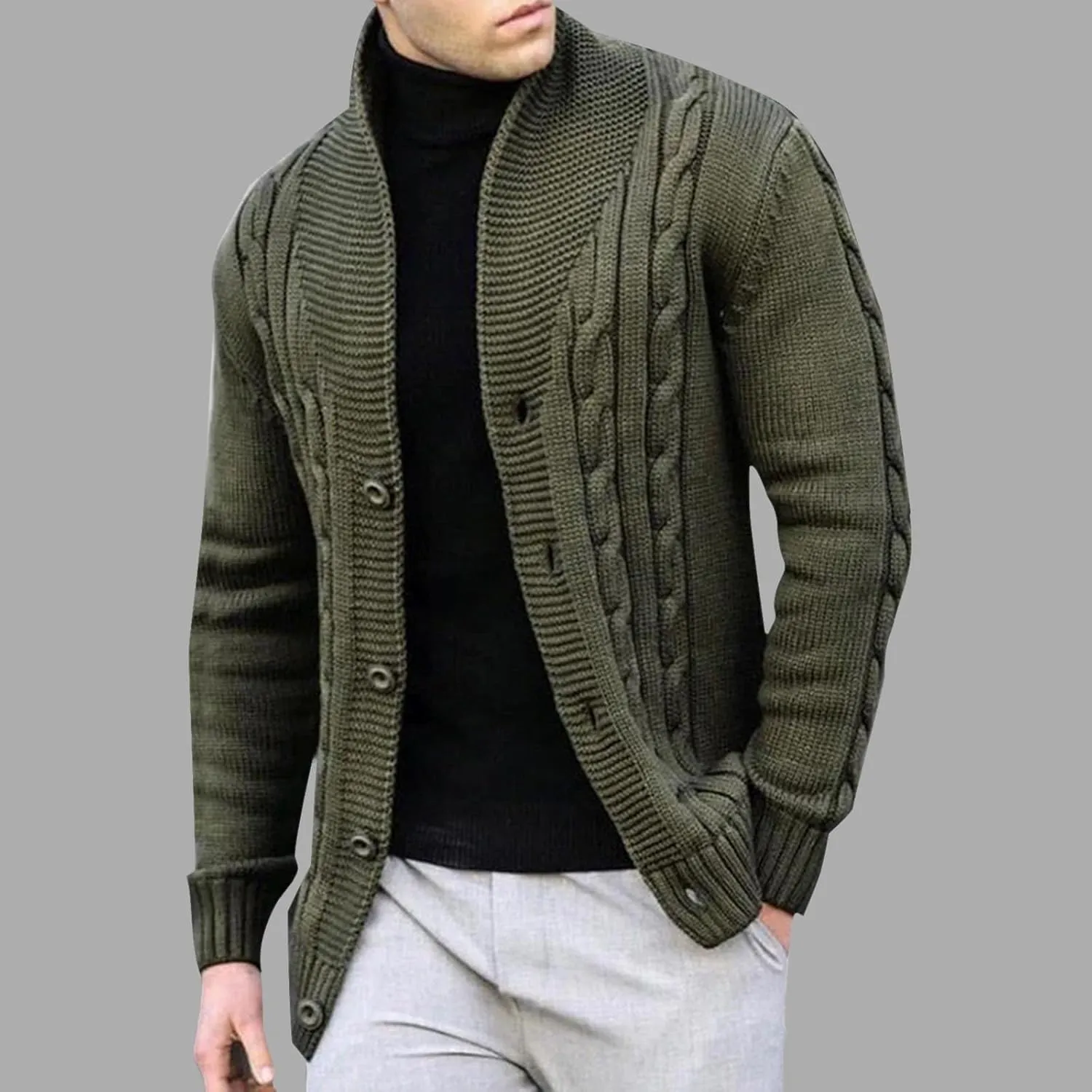 Dgoopd Cardigan Sweaters for Men Cable Knit Sweater Textured Button Down Cardigan Stand Collar Cardigan Casual Outwear
