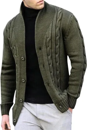 Dgoopd Cardigan Sweaters for Men Cable Knit Sweater Textured Button Down Cardigan Stand Collar Cardigan Casual Outwear