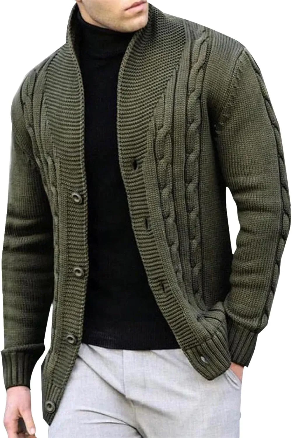 Dgoopd Cardigan Sweaters for Men Cable Knit Sweater Textured Button Down Cardigan Stand Collar Cardigan Casual Outwear