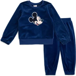 Disney Junior Lightweight Ribbed Velour Sweatshirt and Jogger Pants Outfit Set Infant to Big Kid Sizes (12 Months - 14-16)