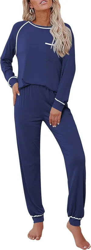 Ekouaer Pajamas Set for Women Soft Comfy Pjs Sets Long Sleeve Sleepwear Loungewear S-XXL