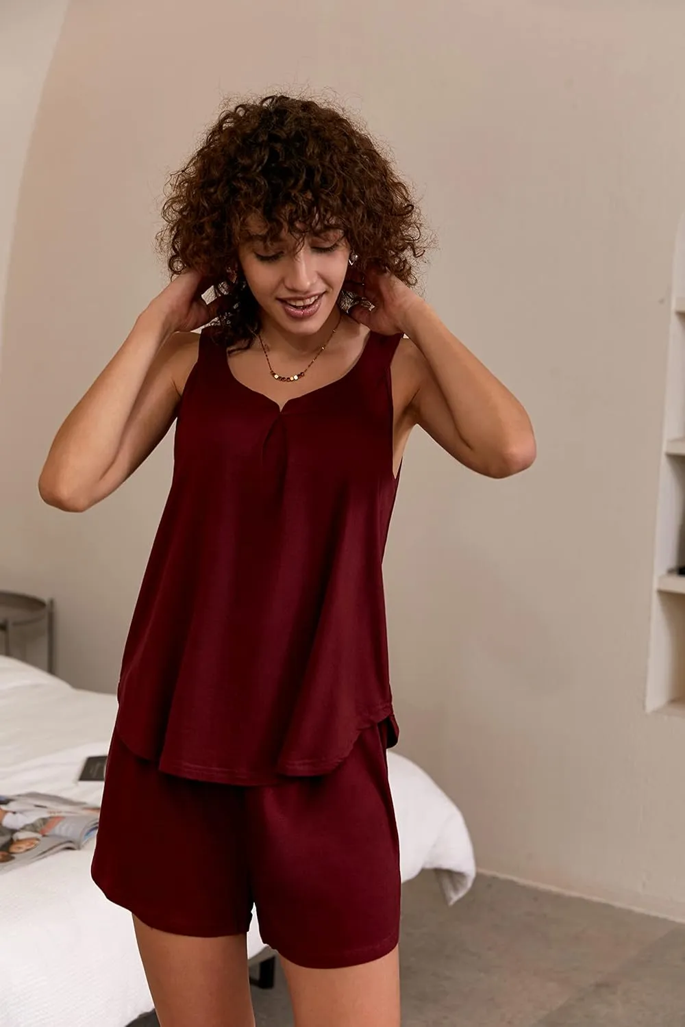 Ekouaer Pajamas Sets for Women Tank Tops with Shorts Sleepwear Nightwear Pj Set S-XXXL