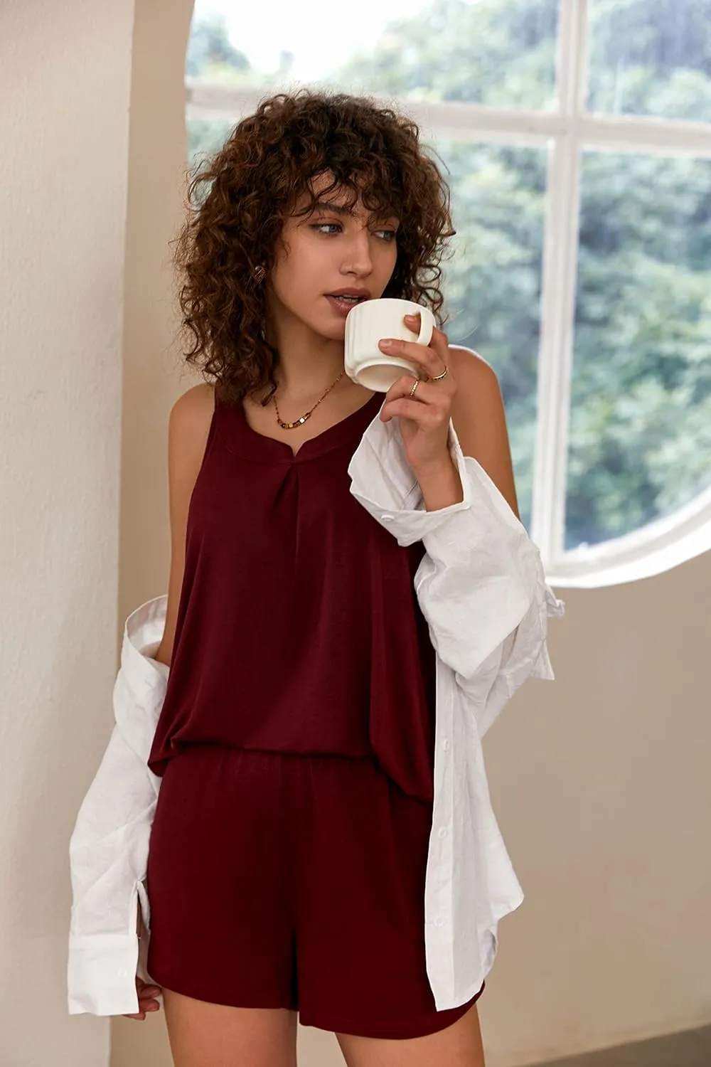 Ekouaer Pajamas Sets for Women Tank Tops with Shorts Sleepwear Nightwear Pj Set S-XXXL