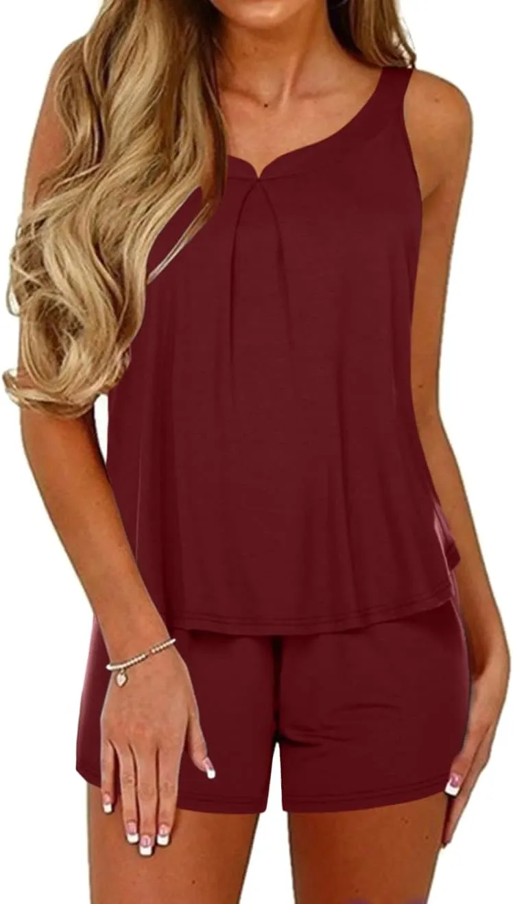 Ekouaer Pajamas Sets for Women Tank Tops with Shorts Sleepwear Nightwear Pj Set S-XXXL