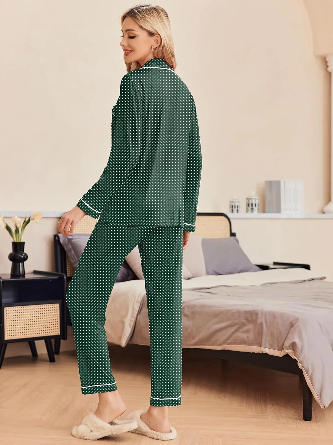Ekouaer Pajamas Women's Long Sleeve Sleepwear Soft Button Down Loungewear Pjs Lounge Set Nightwear XS-XXL