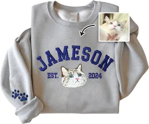 Embroidered Cat Mom Sweatshirt, Custom Cat Gifts For Women, Mama Shirt, Embroidered Hoodie