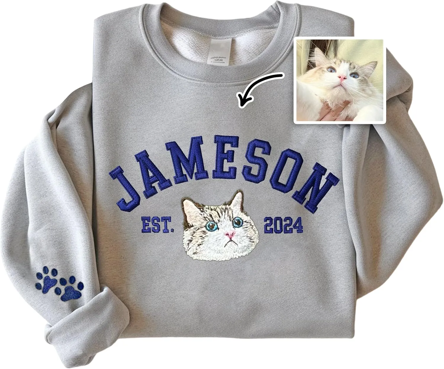Embroidered Cat Mom Sweatshirt, Custom Cat Gifts For Women, Mama Shirt, Embroidered Hoodie