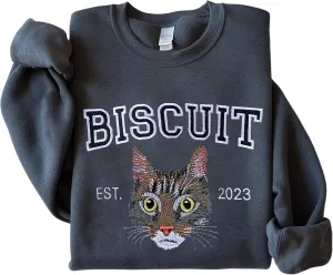 Embroidered Cat Mom Sweatshirt, Custom Cat Gifts For Women, Mama Shirt, Embroidered Hoodie