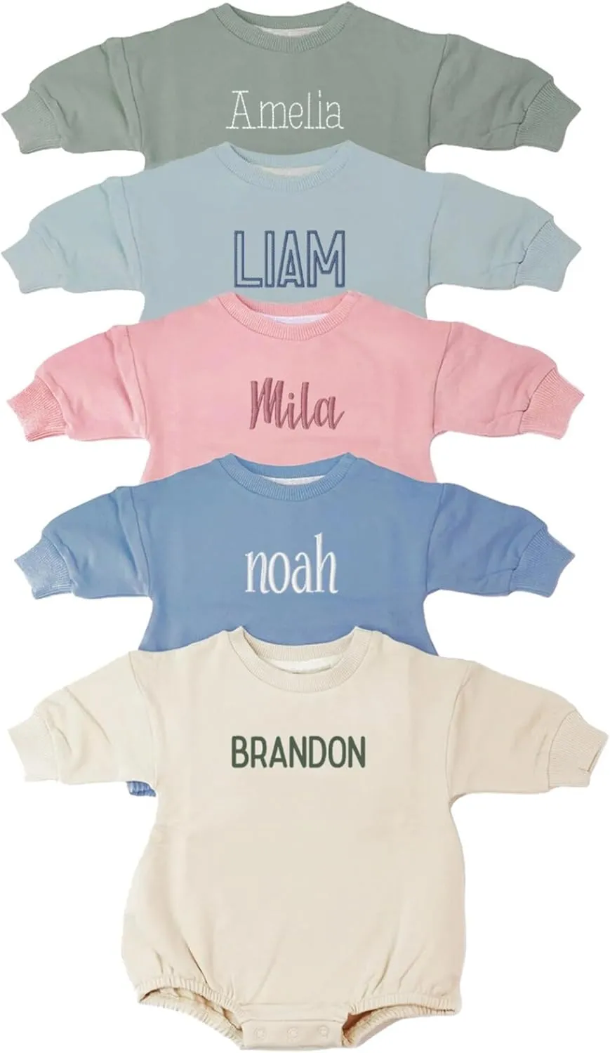 Embroidered Custom Name Sweater, Personalized Crew Neck Sweater, Custom Embroidered Baby Romper