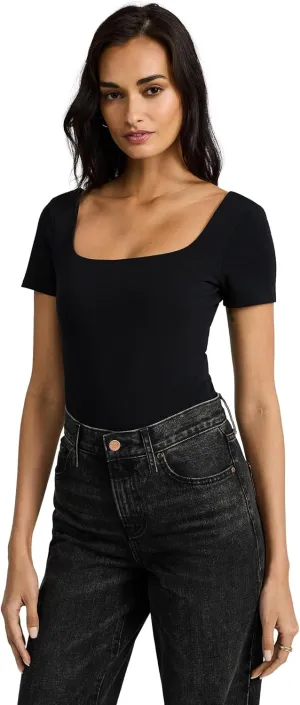 EXPRESS Body Contour Cotton Short Sleeve Square Neck Bodysuit