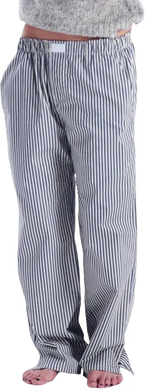 Faretumiya Women Striped Long Pants Y2k Casual Low Waist Lounge Pants Elastic Waist Straight Wide Leg Pocket Trousers