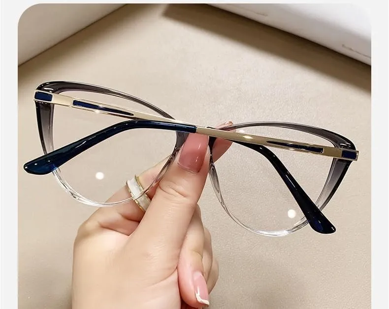 Fatigue Relieve Reading Glasses Women Blue Light Blocking Eyeglasses Large Computer Readers Cateye Flat Light Mirror (Color : Black-Clear, Size :  150)