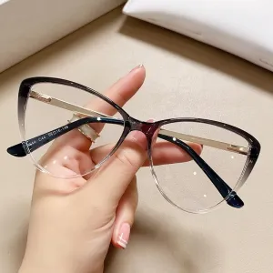 Fatigue Relieve Reading Glasses Women Blue Light Blocking Eyeglasses Large Computer Readers Cateye Flat Light Mirror (Color : Black-Clear, Size :  150)