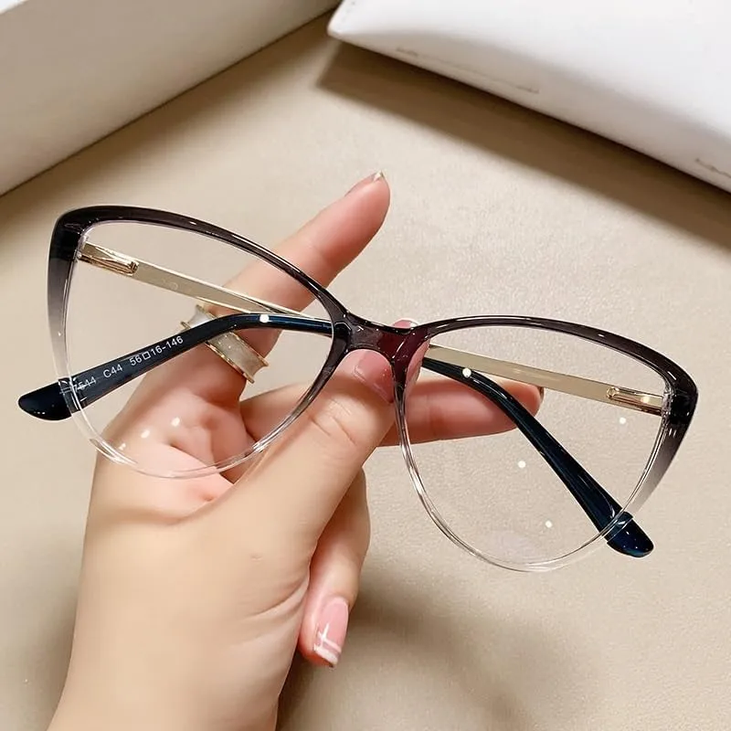 Fatigue Relieve Reading Glasses Women Blue Light Blocking Eyeglasses Large Computer Readers Cateye Flat Light Mirror (Color : Black-Clear, Size :  150)
