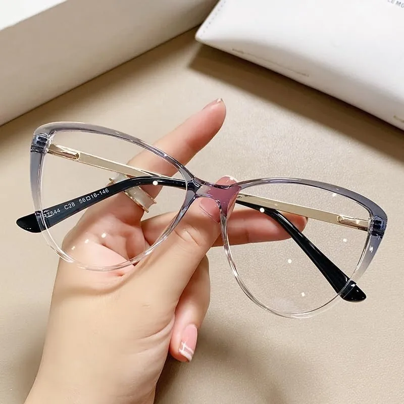 Fatigue Relieve Reading Glasses Women Blue Light Blocking Eyeglasses Large Computer Readers Cateye Flat Light Mirror (Color : Gray, Size :  150)