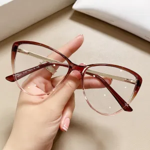 Fatigue Relieve Reading Glasses Women Blue Light Blocking Eyeglasses Large Computer Readers Cateye Flat Light Mirror (Color : Tea, Size :  150)