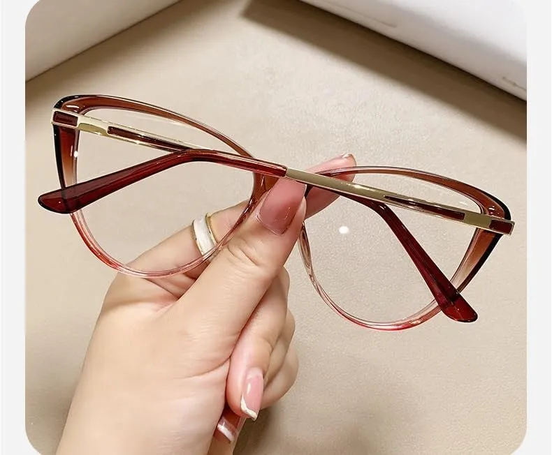 Fatigue Relieve Reading Glasses Women Blue Light Blocking Eyeglasses Large Computer Readers Cateye Flat Light Mirror (Color : Tea, Size :  150)