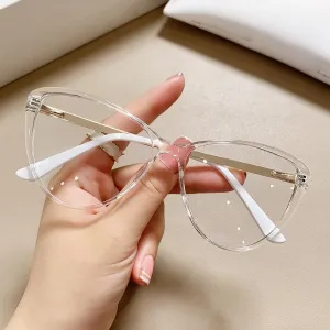 Fatigue Relieve Reading Glasses Women Blue Light Blocking Eyeglasses Large Computer Readers Cateye Flat Light Mirror (Color : Transparent, Size :  150)