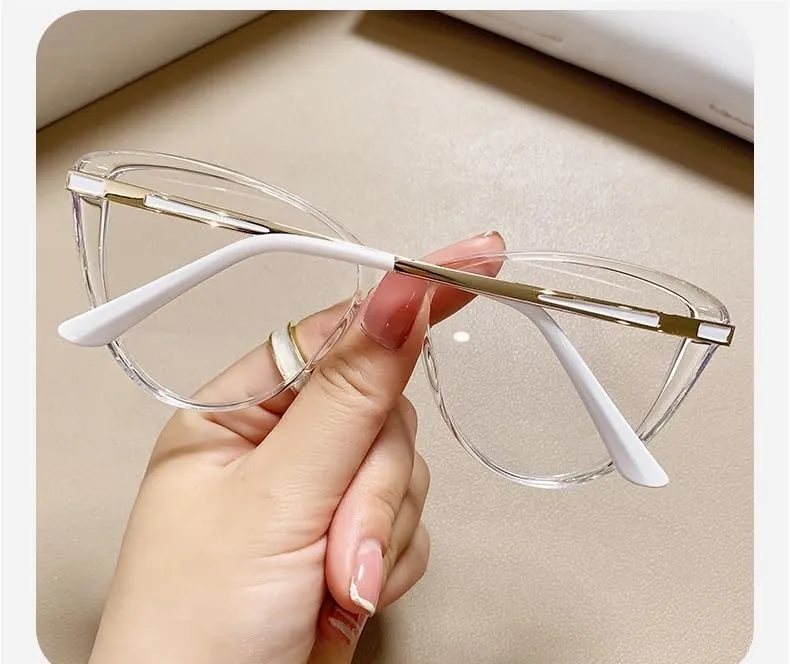 Fatigue Relieve Reading Glasses Women Blue Light Blocking Eyeglasses Large Computer Readers Cateye Flat Light Mirror (Color : Transparent, Size :  150)