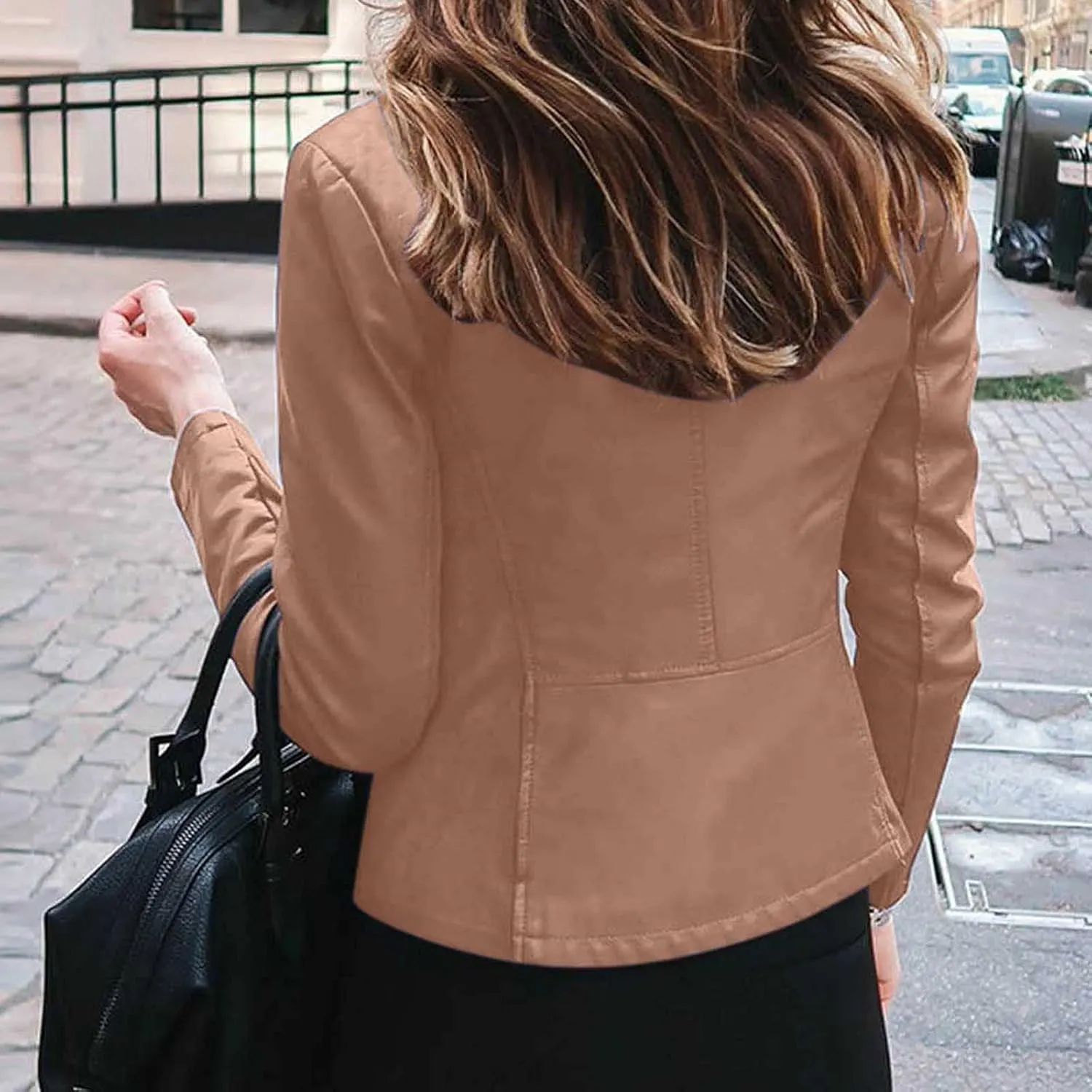 Faux Leather Jacket Women Fashion Motorcycle Jacket Lightweight Zip Up Cropped Jackets Slim Pu Coat Moto Biker Jacket
