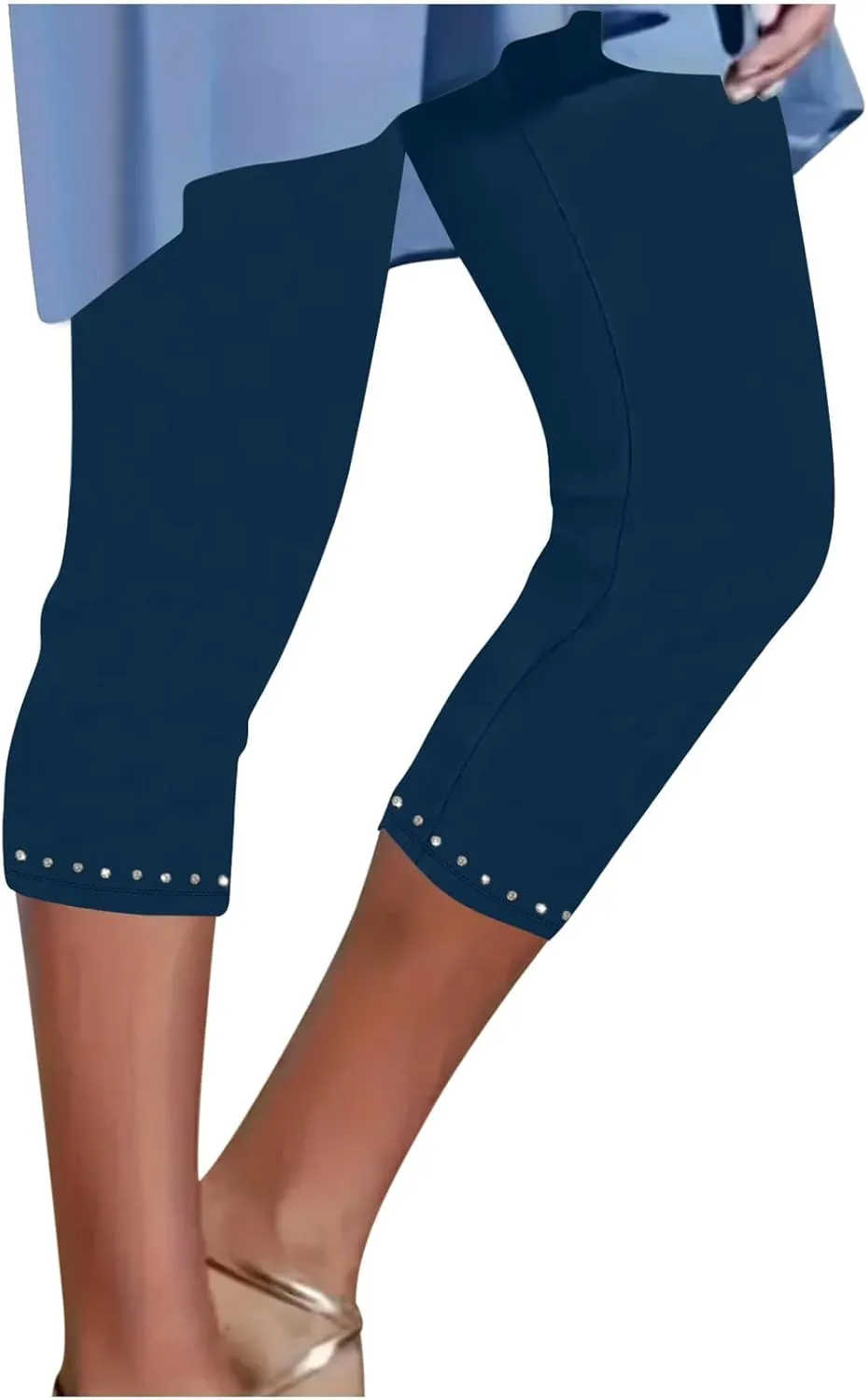 Finelylove Capri Leggings for Women Tummy Control High Waist Yoga Pants Summer Dressy Rhinestone Cropped Compression Leggings