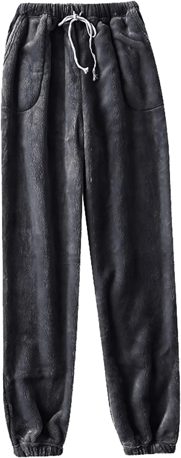 Flannel Pajama Pants Women Casual Comfy Fuzzy Pj Pants with Pockets Drawstring Waist Lounge Pants Sleepwear Pants