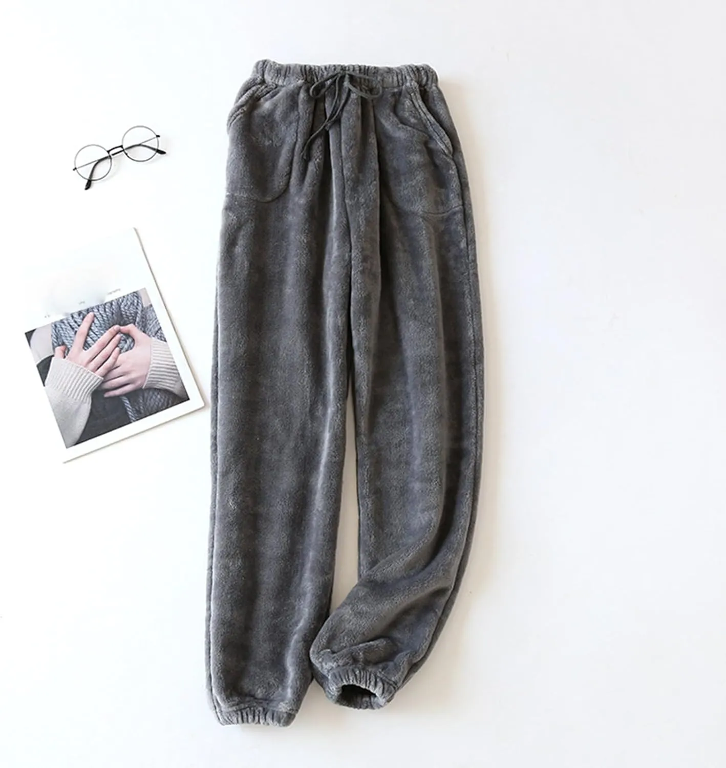 Flannel Pajama Pants Women Casual Comfy Fuzzy Pj Pants with Pockets Drawstring Waist Lounge Pants Sleepwear Pants