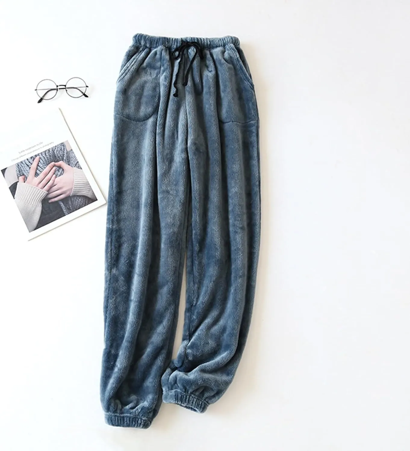 Flannel Pajama Pants Women Casual Comfy Fuzzy Pj Pants with Pockets Drawstring Waist Lounge Pants Sleepwear Pants