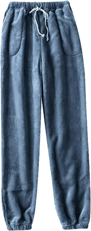 Flannel Pajama Pants Women Casual Comfy Fuzzy Pj Pants with Pockets Drawstring Waist Lounge Pants Sleepwear Pants
