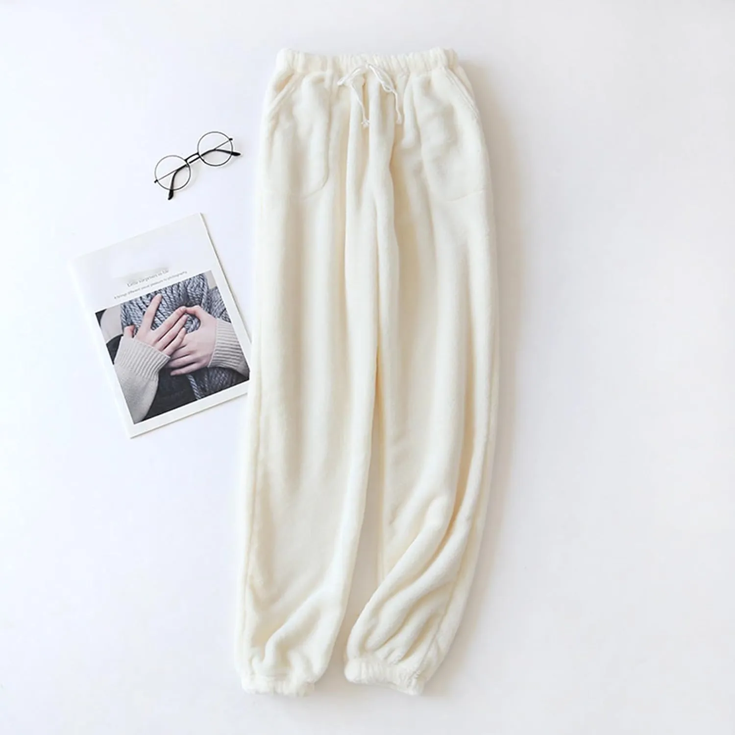 Flannel Pajama Pants Women Casual Comfy Fuzzy Pj Pants with Pockets Drawstring Waist Lounge Pants Sleepwear Pants