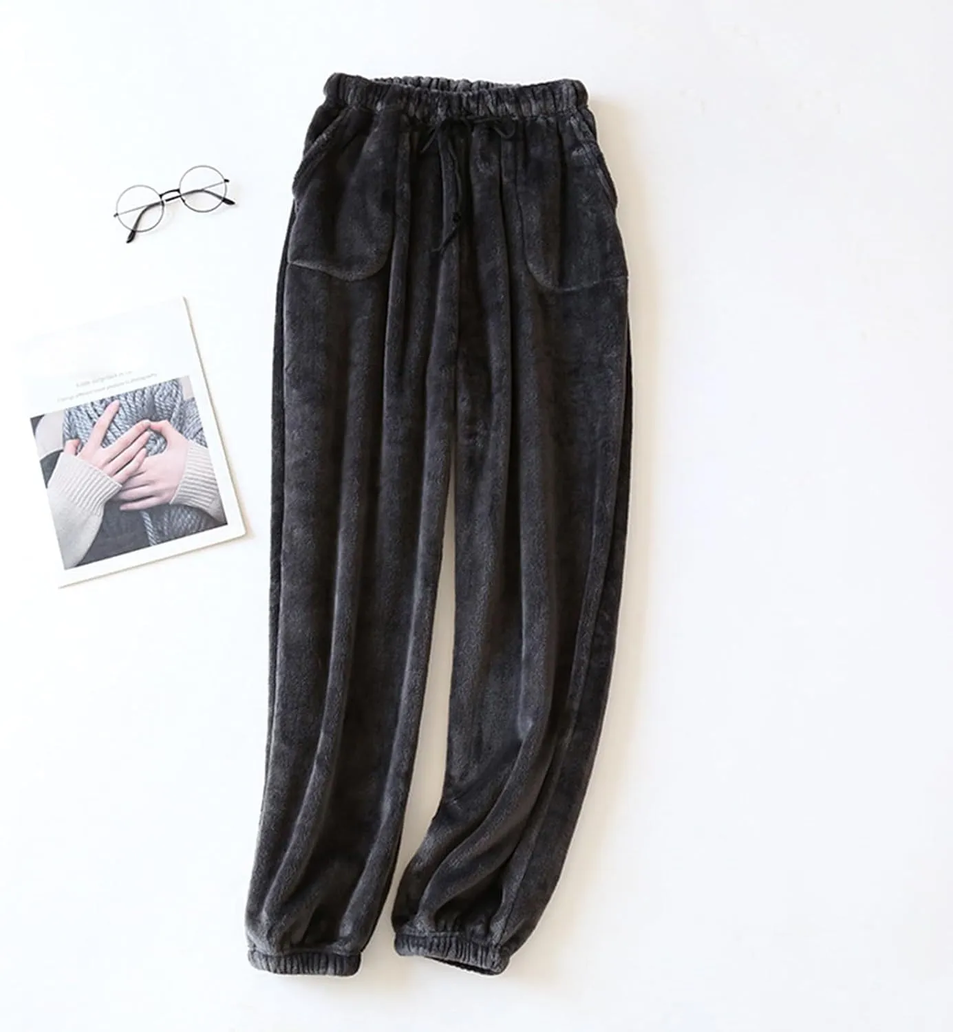 Flannel Pajama Pants Women Casual Comfy Fuzzy Pj Pants with Pockets Drawstring Waist Lounge Pants Sleepwear Pants