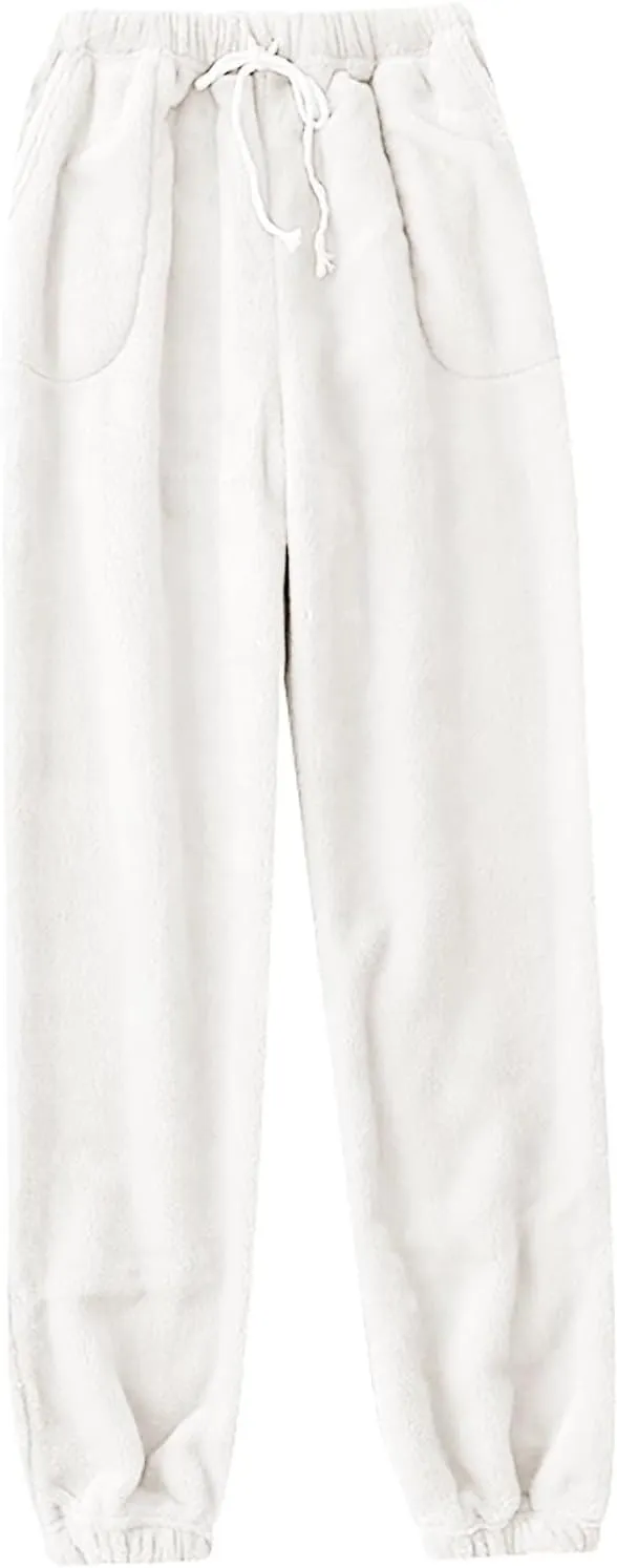 Flannel Pajama Pants Women Casual Comfy Fuzzy Pj Pants with Pockets Drawstring Waist Lounge Pants Sleepwear Pants