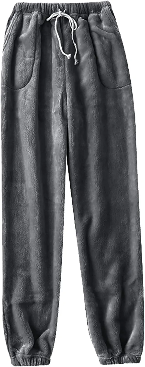 Flannel Pajama Pants Women Casual Comfy Fuzzy Pj Pants with Pockets Drawstring Waist Lounge Pants Sleepwear Pants