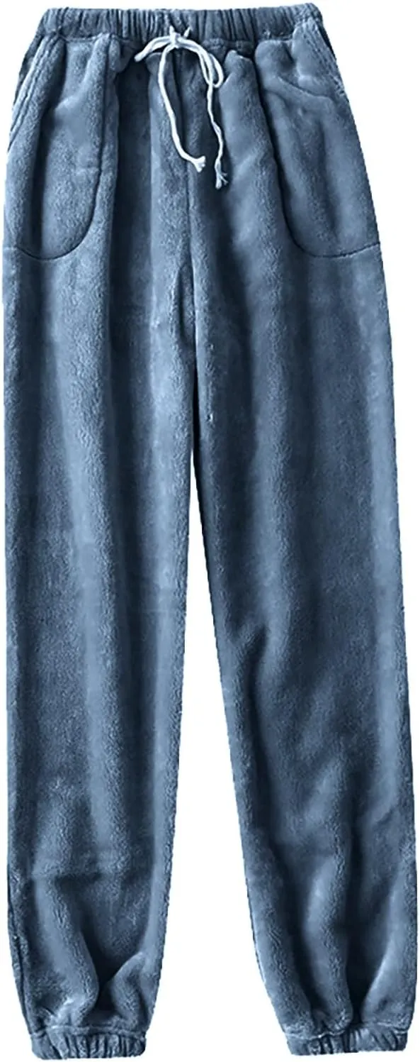 Flannel Pajama Pants Women Casual Comfy Fuzzy Pj Pants with Pockets Drawstring Waist Lounge Pants Sleepwear Pants