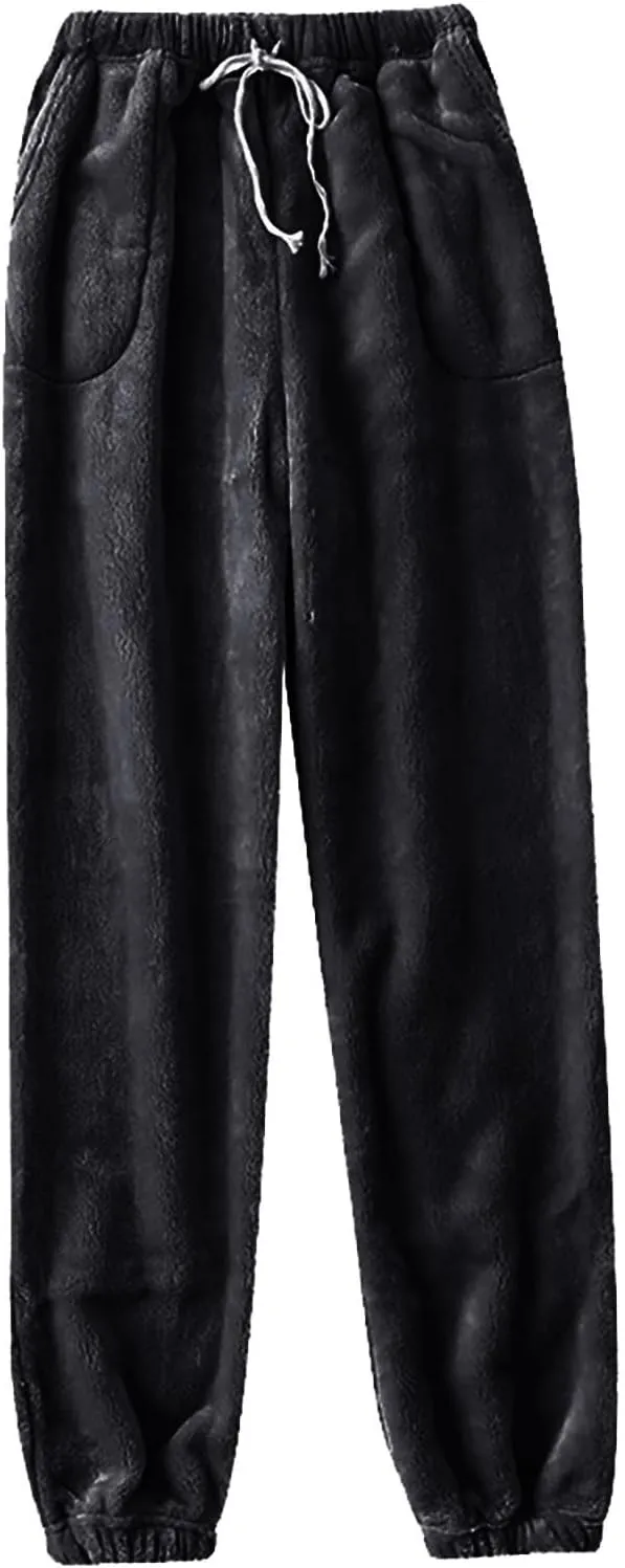 Flannel Pajama Pants Women Casual Comfy Fuzzy Pj Pants with Pockets Drawstring Waist Lounge Pants Sleepwear Pants