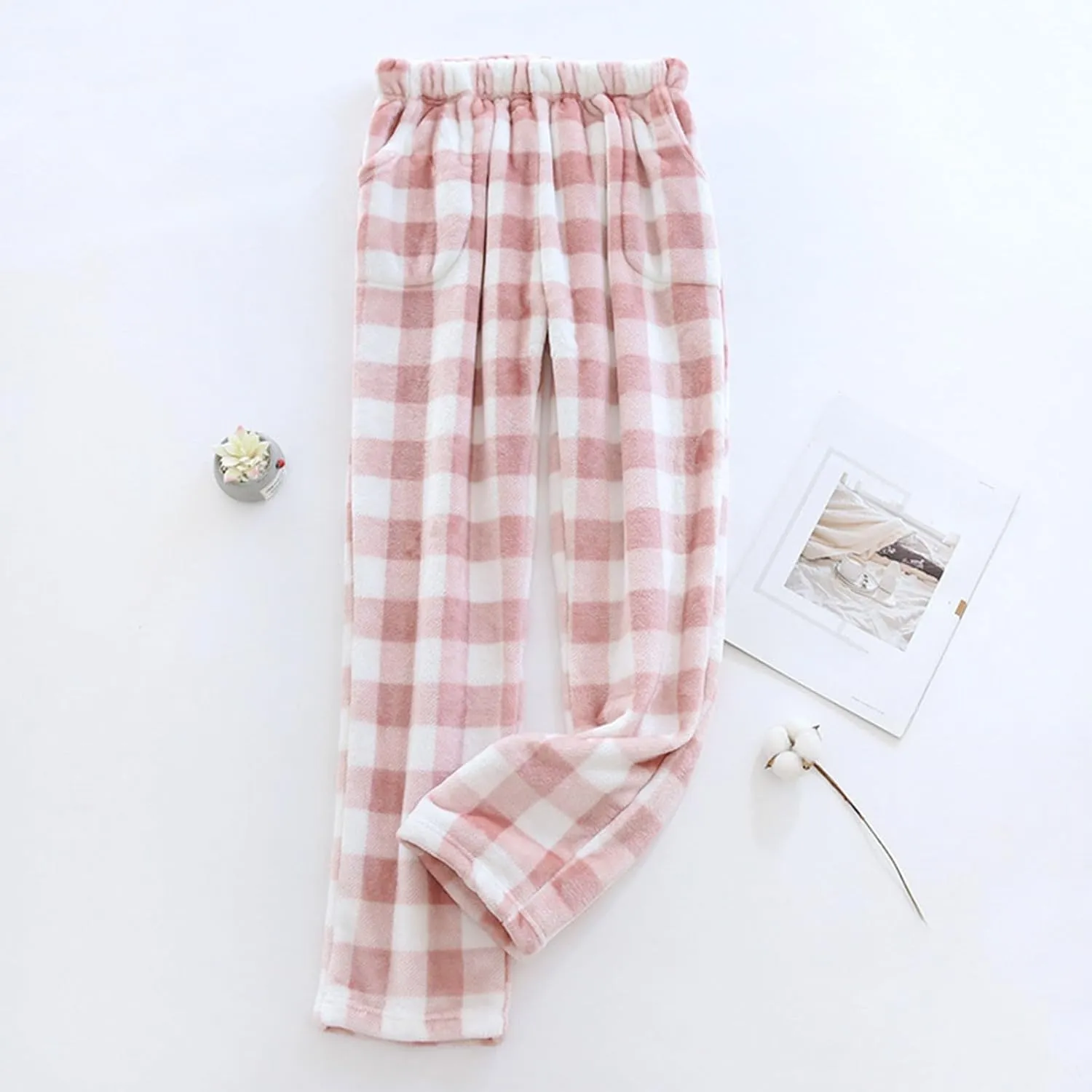 Flannel Pajamas Women Plush Pajama Pants Buffalo Plaid Comfy Soft Pajamas Pants Lounge Stretch Wide Leg Bottoms